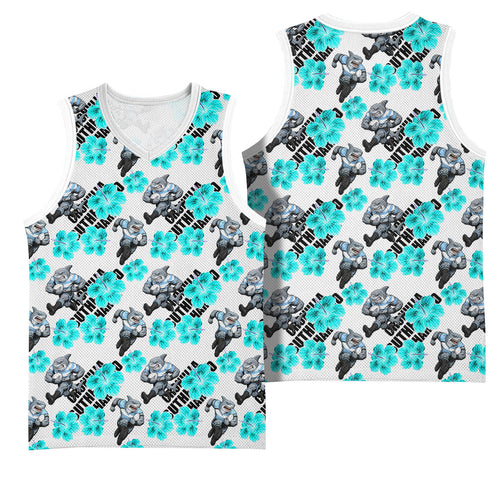 Cronulla-Sutherland Sharks Basketball Jersey Tropical Hibiscus Floral Seamless Rugby Mascot