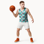 Cronulla-Sutherland Sharks Basketball Jersey Tropical Hibiscus Floral Seamless Rugby Mascot