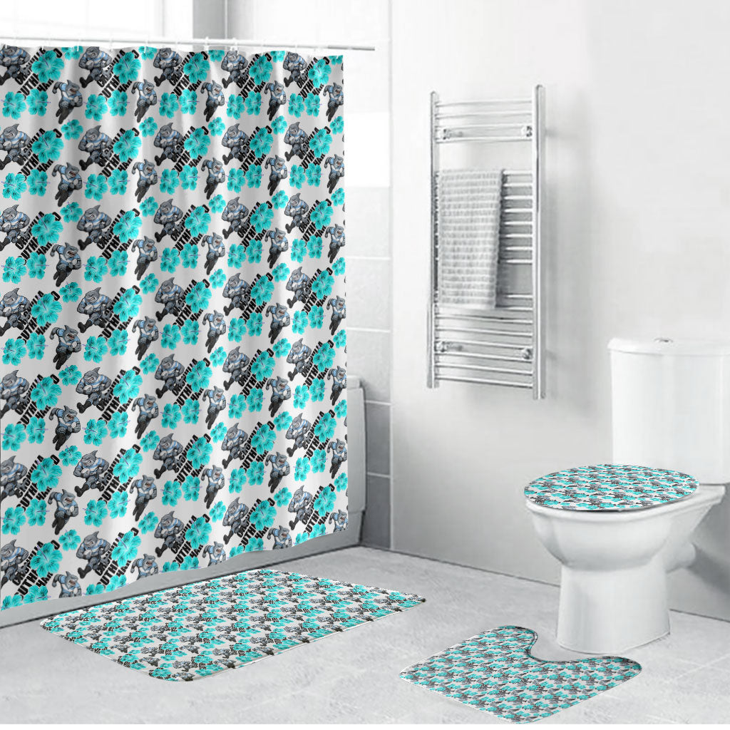 Cronulla-Sutherland Sharks Bathroom Set Tropical Hibiscus Floral Seamless Rugby Mascot