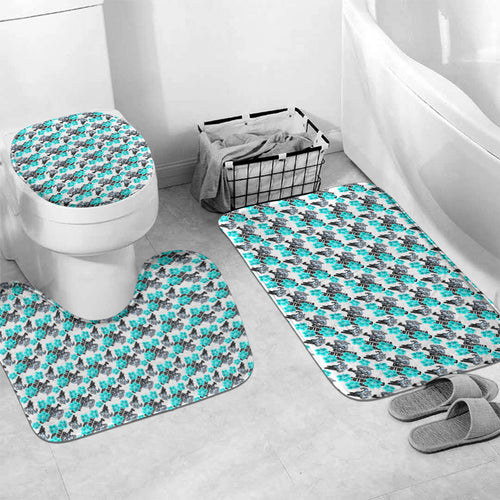 Cronulla-Sutherland Sharks Bathroom Set Tropical Hibiscus Floral Seamless Rugby Mascot