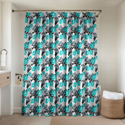 Cronulla-Sutherland Sharks Bathroom Set Tropical Hibiscus Floral Seamless Rugby Mascot