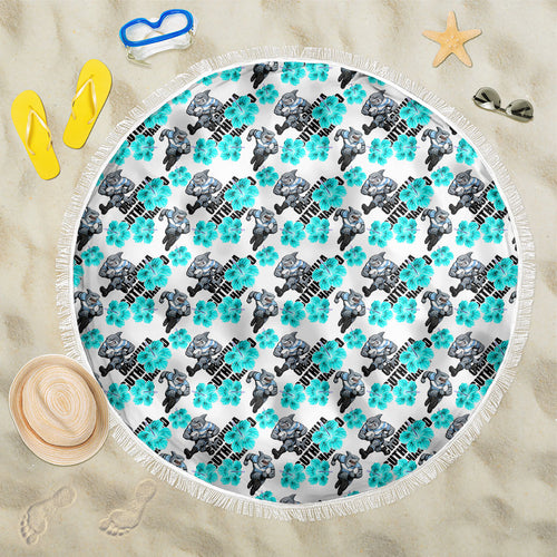 Cronulla-Sutherland Sharks Beach Blanket Tropical Hibiscus Floral Seamless Rugby Mascot