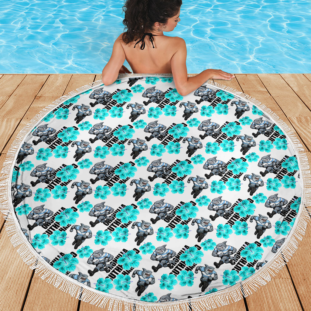 Cronulla-Sutherland Sharks Beach Blanket Tropical Hibiscus Floral Seamless Rugby Mascot