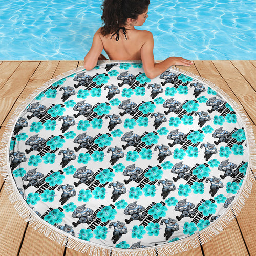 Cronulla-Sutherland Sharks Beach Blanket Tropical Hibiscus Floral Seamless Rugby Mascot