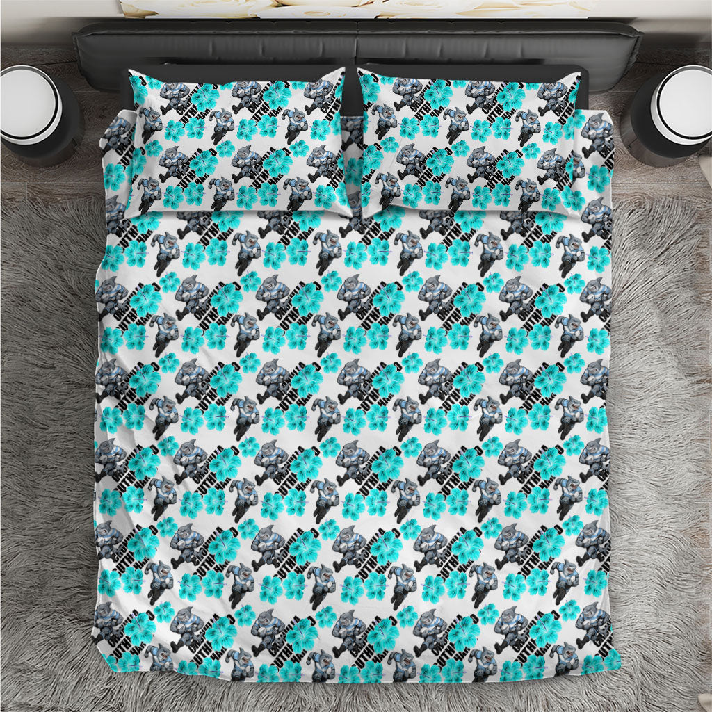 Cronulla-Sutherland Sharks Bedding Set Tropical Hibiscus Floral Seamless Rugby Mascot