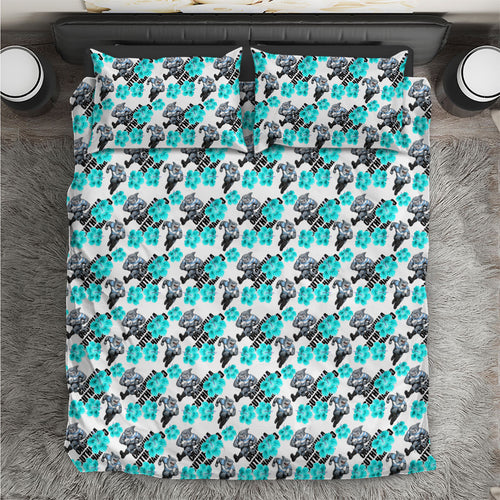 Cronulla-Sutherland Sharks Bedding Set Tropical Hibiscus Floral Seamless Rugby Mascot