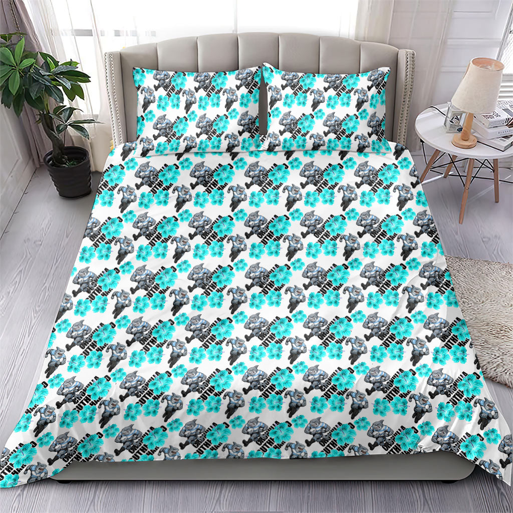Cronulla-Sutherland Sharks Bedding Set Tropical Hibiscus Floral Seamless Rugby Mascot