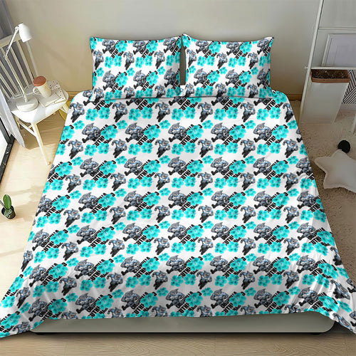 Cronulla-Sutherland Sharks Bedding Set Tropical Hibiscus Floral Seamless Rugby Mascot