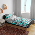Cronulla-Sutherland Sharks Bedding Set Tropical Hibiscus Floral Seamless Rugby Mascot