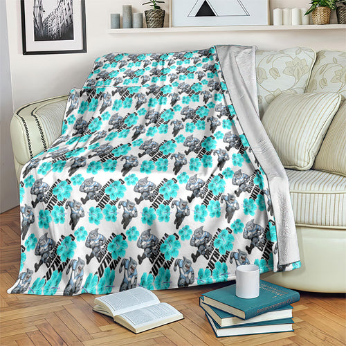 Cronulla-Sutherland Sharks Blanket Tropical Hibiscus Floral Seamless Rugby Mascot