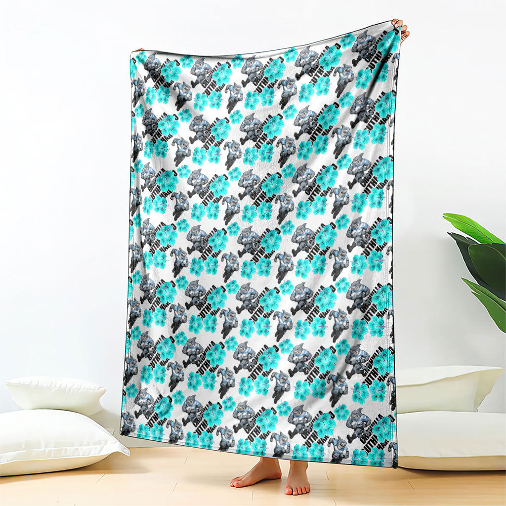 Cronulla-Sutherland Sharks Blanket Tropical Hibiscus Floral Seamless Rugby Mascot