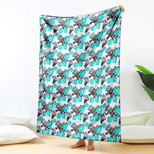 Cronulla-Sutherland Sharks Blanket Tropical Hibiscus Floral Seamless Rugby Mascot