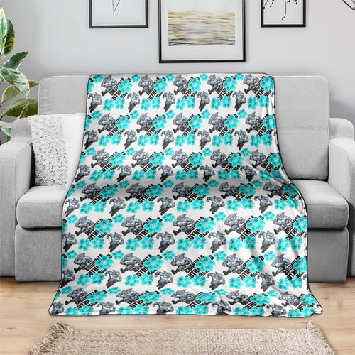 Cronulla-Sutherland Sharks Blanket Tropical Hibiscus Floral Seamless Rugby Mascot