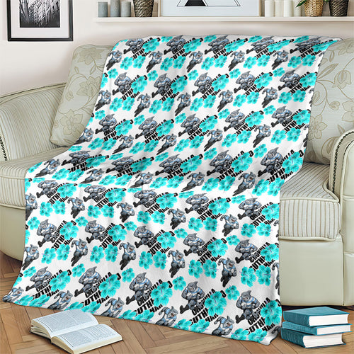 Cronulla-Sutherland Sharks Blanket Tropical Hibiscus Floral Seamless Rugby Mascot