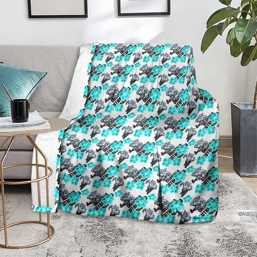 Cronulla-Sutherland Sharks Blanket Tropical Hibiscus Floral Seamless Rugby Mascot