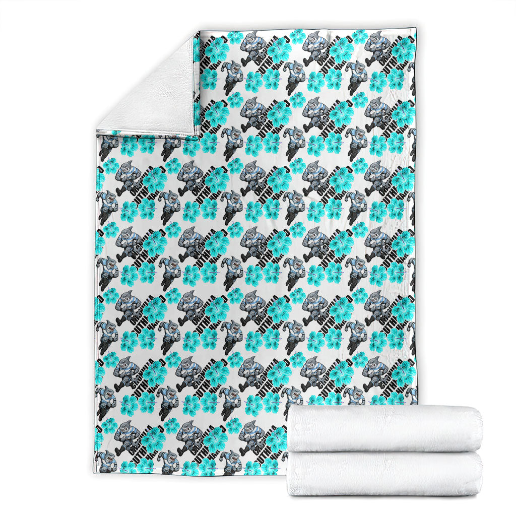 Cronulla-Sutherland Sharks Blanket Tropical Hibiscus Floral Seamless Rugby Mascot