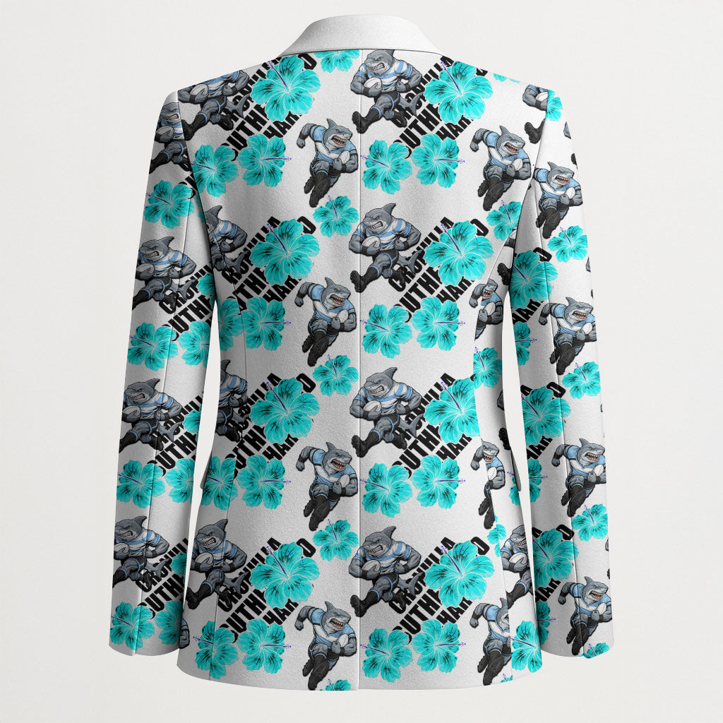 Cronulla-Sutherland Sharks Blazer Tropical Hibiscus Floral Seamless Rugby Mascot