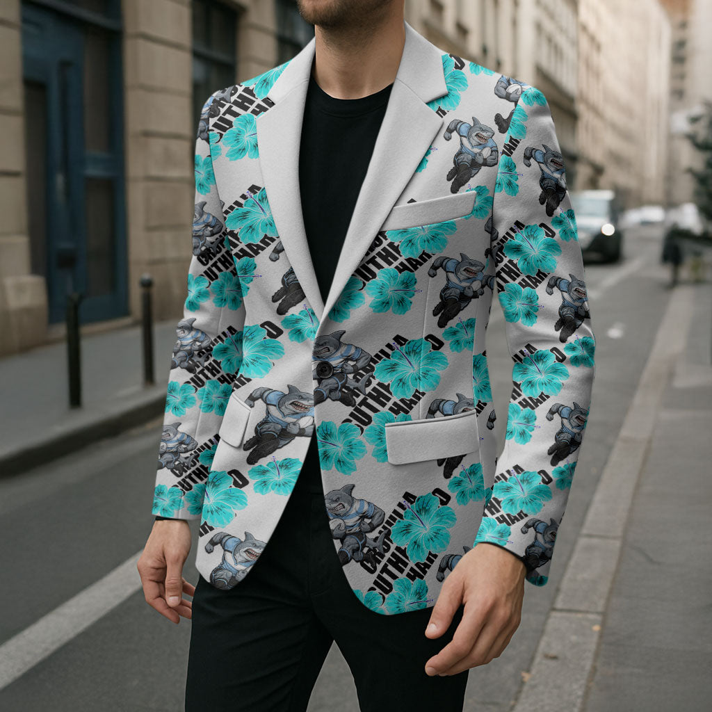 Cronulla-Sutherland Sharks Blazer Tropical Hibiscus Floral Seamless Rugby Mascot