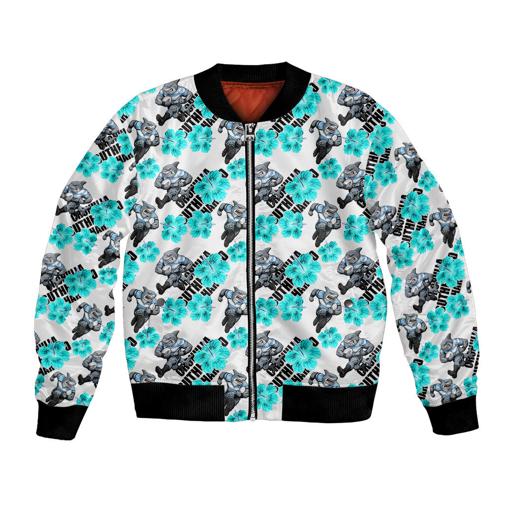 Cronulla-Sutherland Sharks Bomber Jacket Tropical Hibiscus Floral Seamless Rugby Mascot
