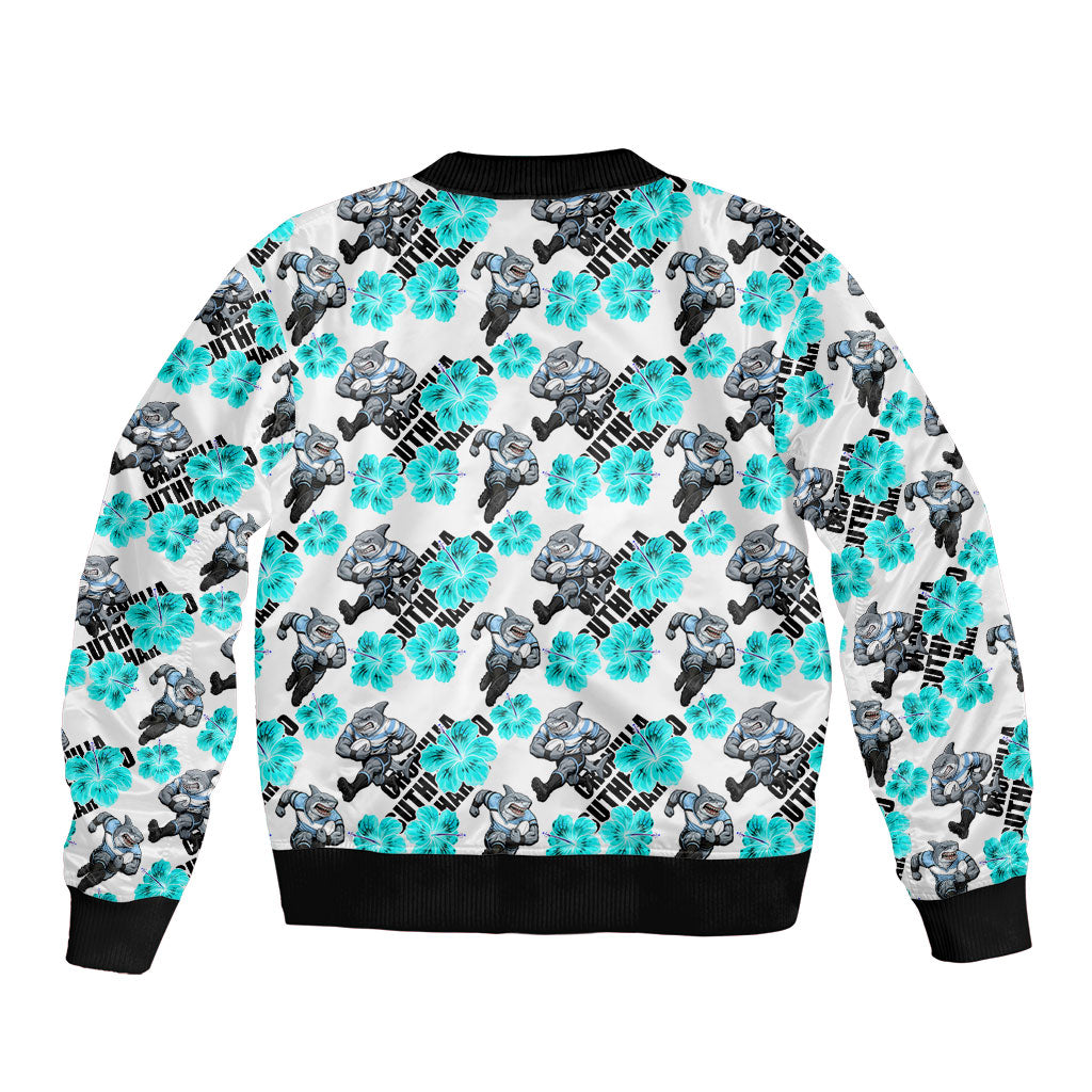 Cronulla-Sutherland Sharks Bomber Jacket Tropical Hibiscus Floral Seamless Rugby Mascot