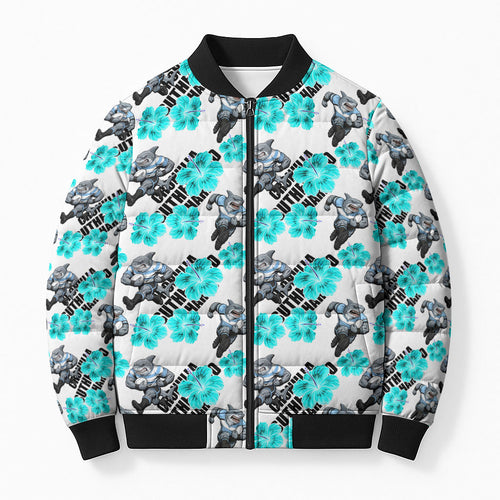 Cronulla-Sutherland Sharks Bomber Puffer Jacket Tropical Hibiscus Floral Seamless Rugby Mascot