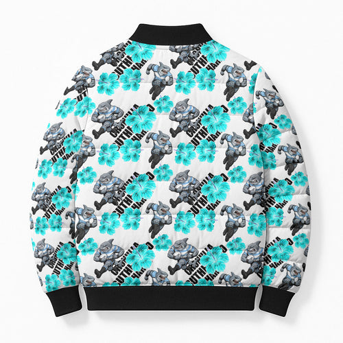 Cronulla-Sutherland Sharks Bomber Puffer Jacket Tropical Hibiscus Floral Seamless Rugby Mascot