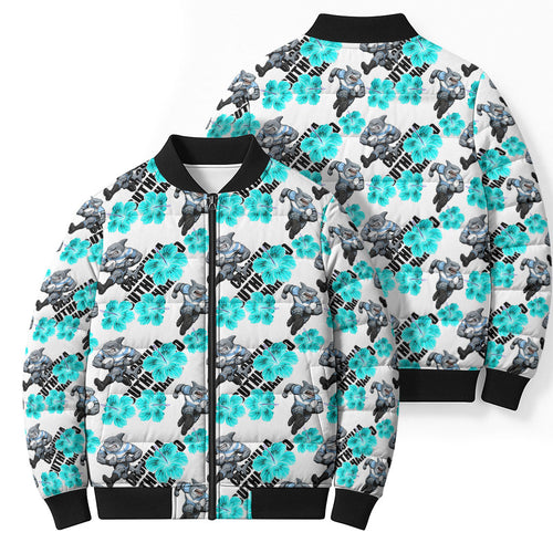 Cronulla-Sutherland Sharks Bomber Puffer Jacket Tropical Hibiscus Floral Seamless Rugby Mascot