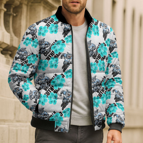 Cronulla-Sutherland Sharks Bomber Puffer Jacket Tropical Hibiscus Floral Seamless Rugby Mascot