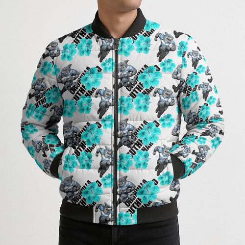 Cronulla-Sutherland Sharks Bomber Puffer Jacket Tropical Hibiscus Floral Seamless Rugby Mascot