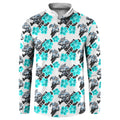 Cronulla-Sutherland Sharks Button Sweatshirt Tropical Hibiscus Floral Seamless Rugby Mascot