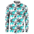Cronulla-Sutherland Sharks Button Sweatshirt Tropical Hibiscus Floral Seamless Rugby Mascot