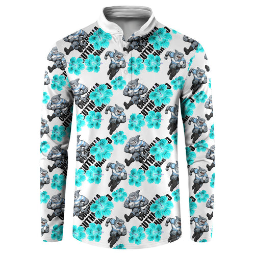 Cronulla-Sutherland Sharks Button Sweatshirt Tropical Hibiscus Floral Seamless Rugby Mascot