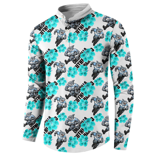 Cronulla-Sutherland Sharks Button Sweatshirt Tropical Hibiscus Floral Seamless Rugby Mascot