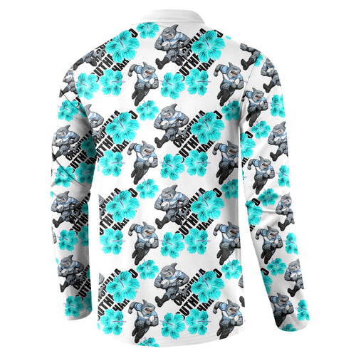 Cronulla-Sutherland Sharks Button Sweatshirt Tropical Hibiscus Floral Seamless Rugby Mascot