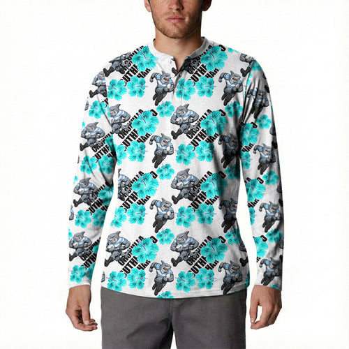 Cronulla-Sutherland Sharks Button Sweatshirt Tropical Hibiscus Floral Seamless Rugby Mascot