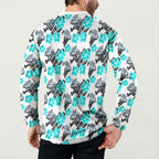 Cronulla-Sutherland Sharks Button Sweatshirt Tropical Hibiscus Floral Seamless Rugby Mascot