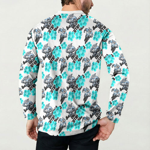 Cronulla-Sutherland Sharks Button Sweatshirt Tropical Hibiscus Floral Seamless Rugby Mascot