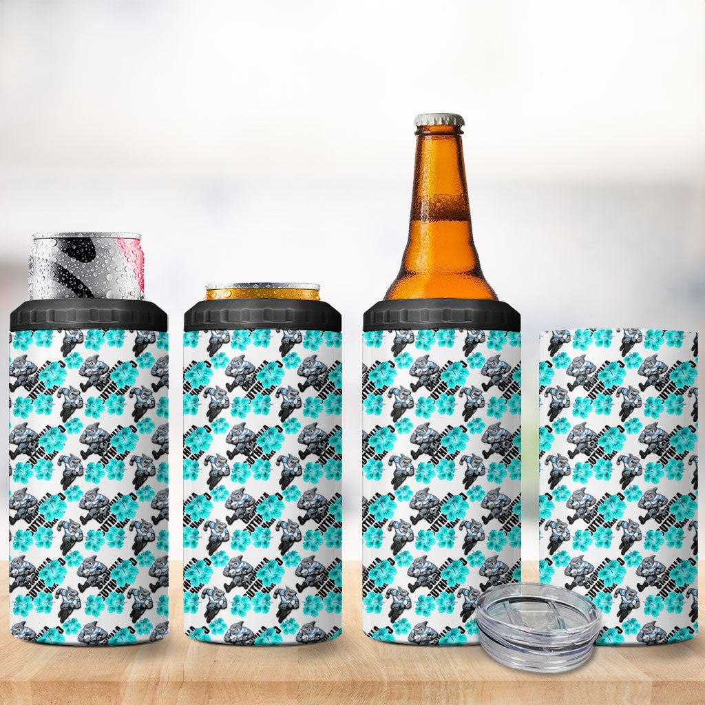 Cronulla-Sutherland Sharks 4 in 1 Can Cooler Tumbler Tropical Hibiscus Floral Seamless Rugby Mascot