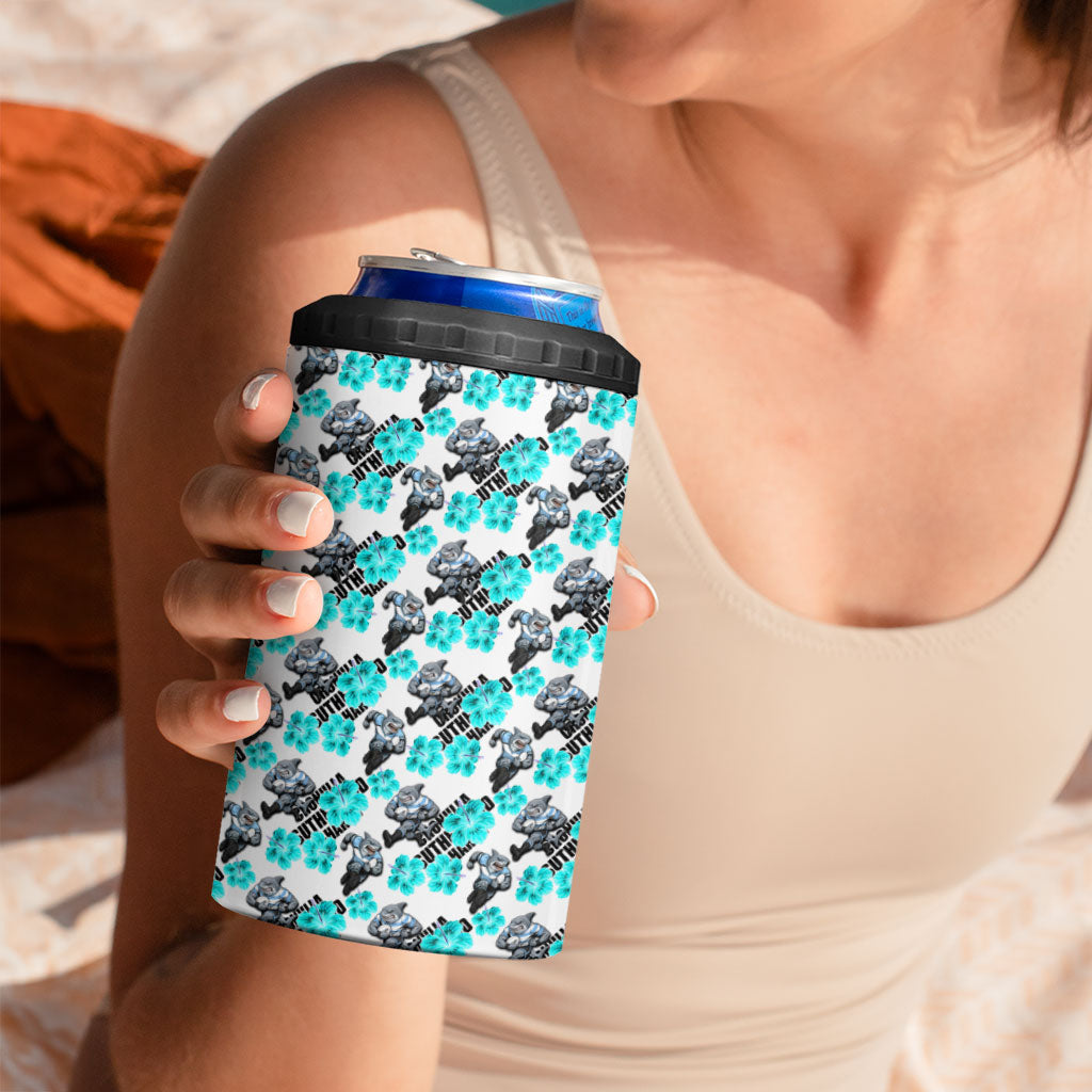 Cronulla-Sutherland Sharks 4 in 1 Can Cooler Tumbler Tropical Hibiscus Floral Seamless Rugby Mascot