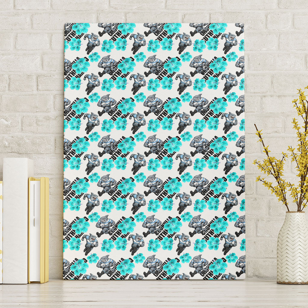 Cronulla-Sutherland Sharks Canvas Wall Art Tropical Hibiscus Floral Seamless Rugby Mascot