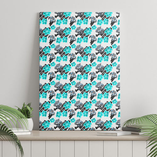 Cronulla-Sutherland Sharks Canvas Wall Art Tropical Hibiscus Floral Seamless Rugby Mascot