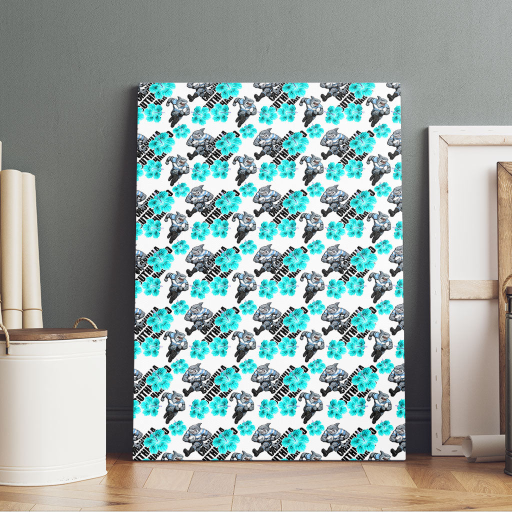 Cronulla-Sutherland Sharks Canvas Wall Art Tropical Hibiscus Floral Seamless Rugby Mascot