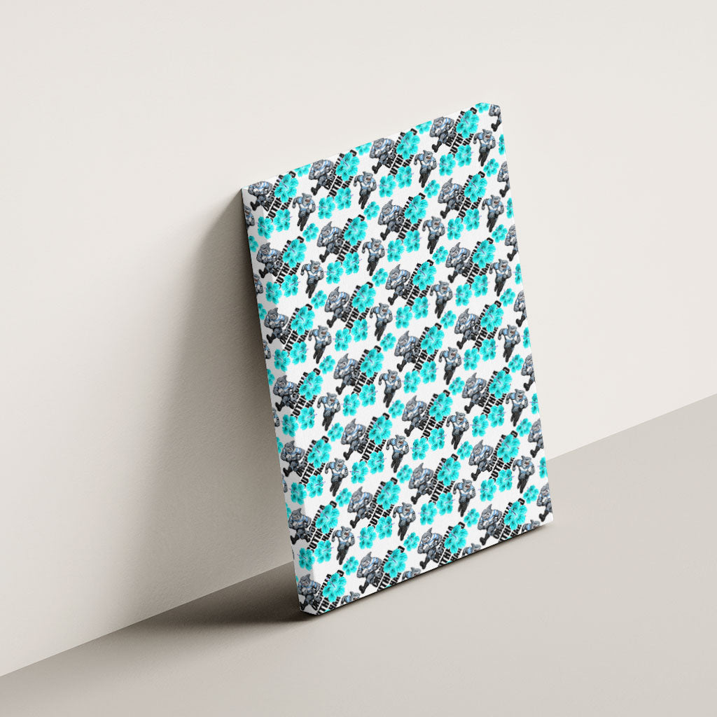 Cronulla-Sutherland Sharks Canvas Wall Art Tropical Hibiscus Floral Seamless Rugby Mascot