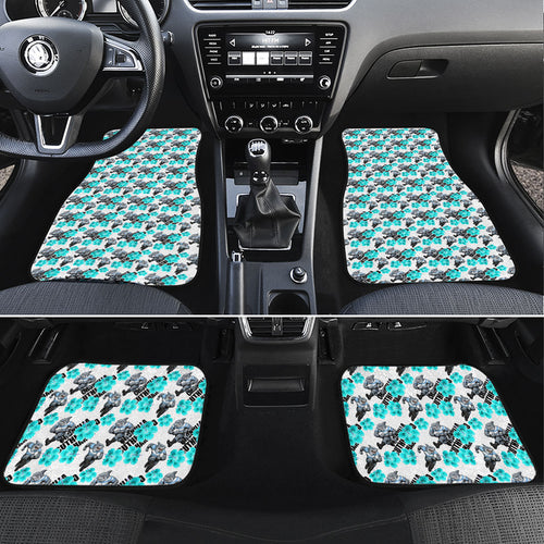 Cronulla-Sutherland Sharks Car Mats Tropical Hibiscus Floral Seamless Rugby Mascot