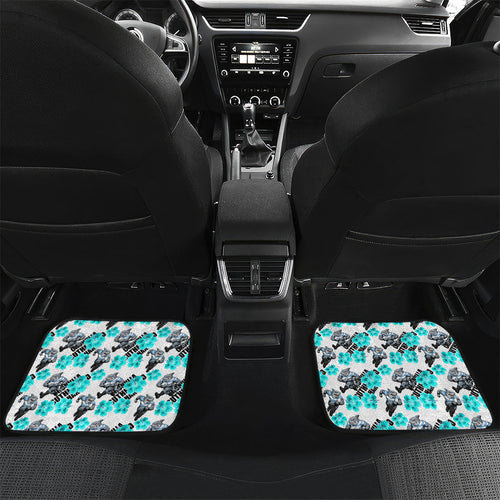 Cronulla-Sutherland Sharks Car Mats Tropical Hibiscus Floral Seamless Rugby Mascot