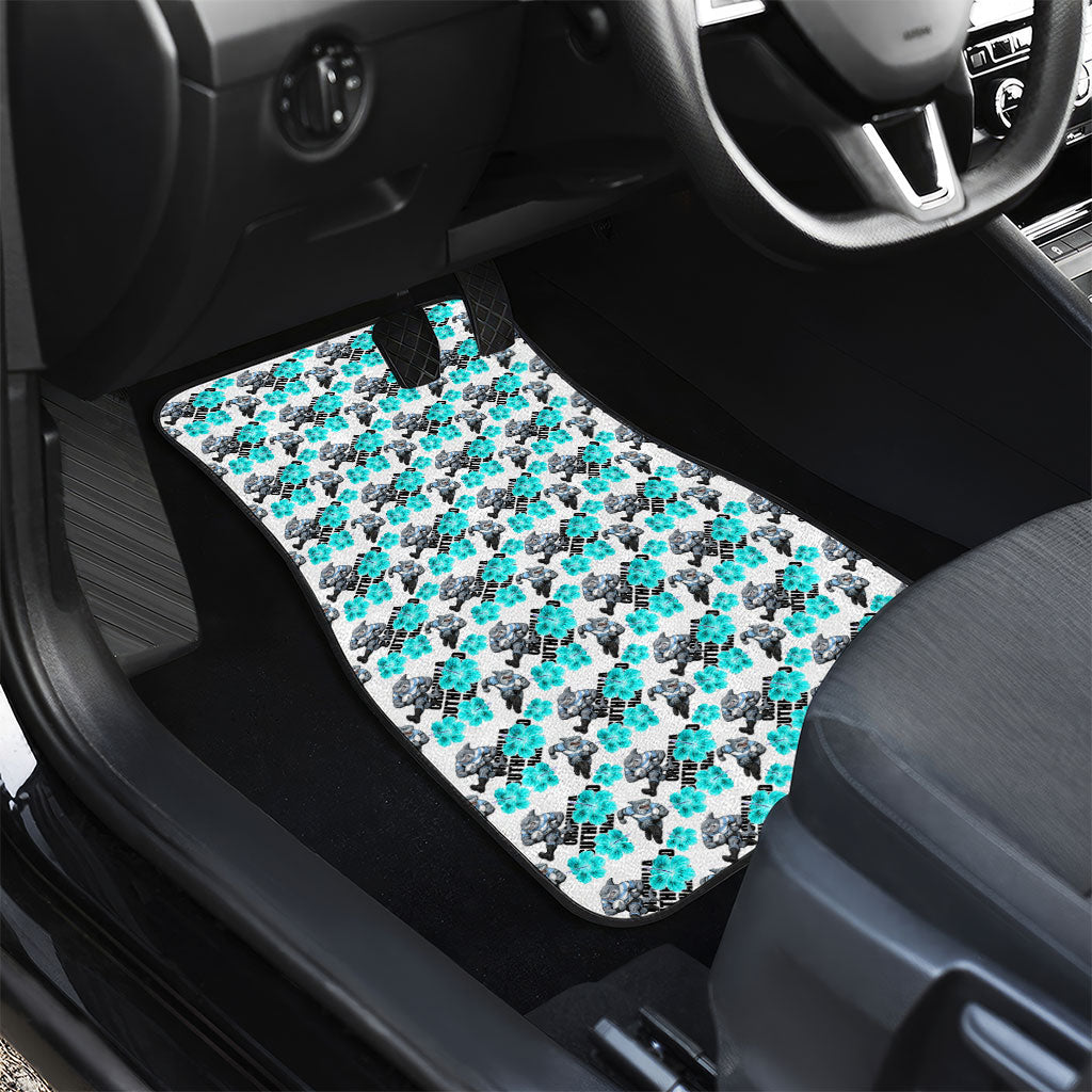 Cronulla-Sutherland Sharks Car Mats Tropical Hibiscus Floral Seamless Rugby Mascot