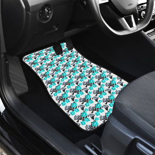 Cronulla-Sutherland Sharks Car Mats Tropical Hibiscus Floral Seamless Rugby Mascot