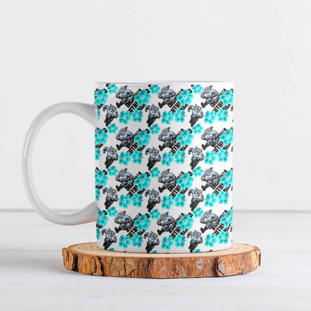 Cronulla-Sutherland Sharks Ceramic Mug Tropical Hibiscus Floral Seamless Rugby Mascot