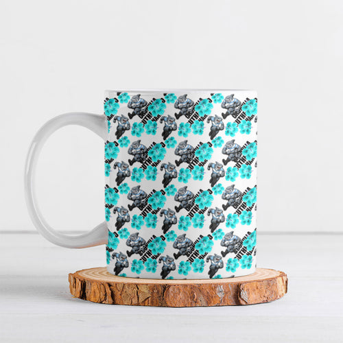 Cronulla-Sutherland Sharks Ceramic Mug Tropical Hibiscus Floral Seamless Rugby Mascot