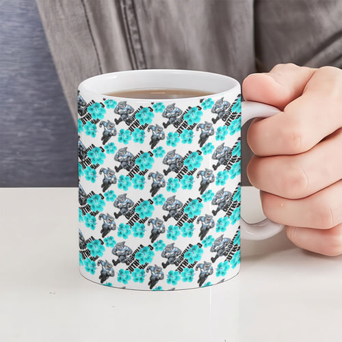 Cronulla-Sutherland Sharks Ceramic Mug Tropical Hibiscus Floral Seamless Rugby Mascot